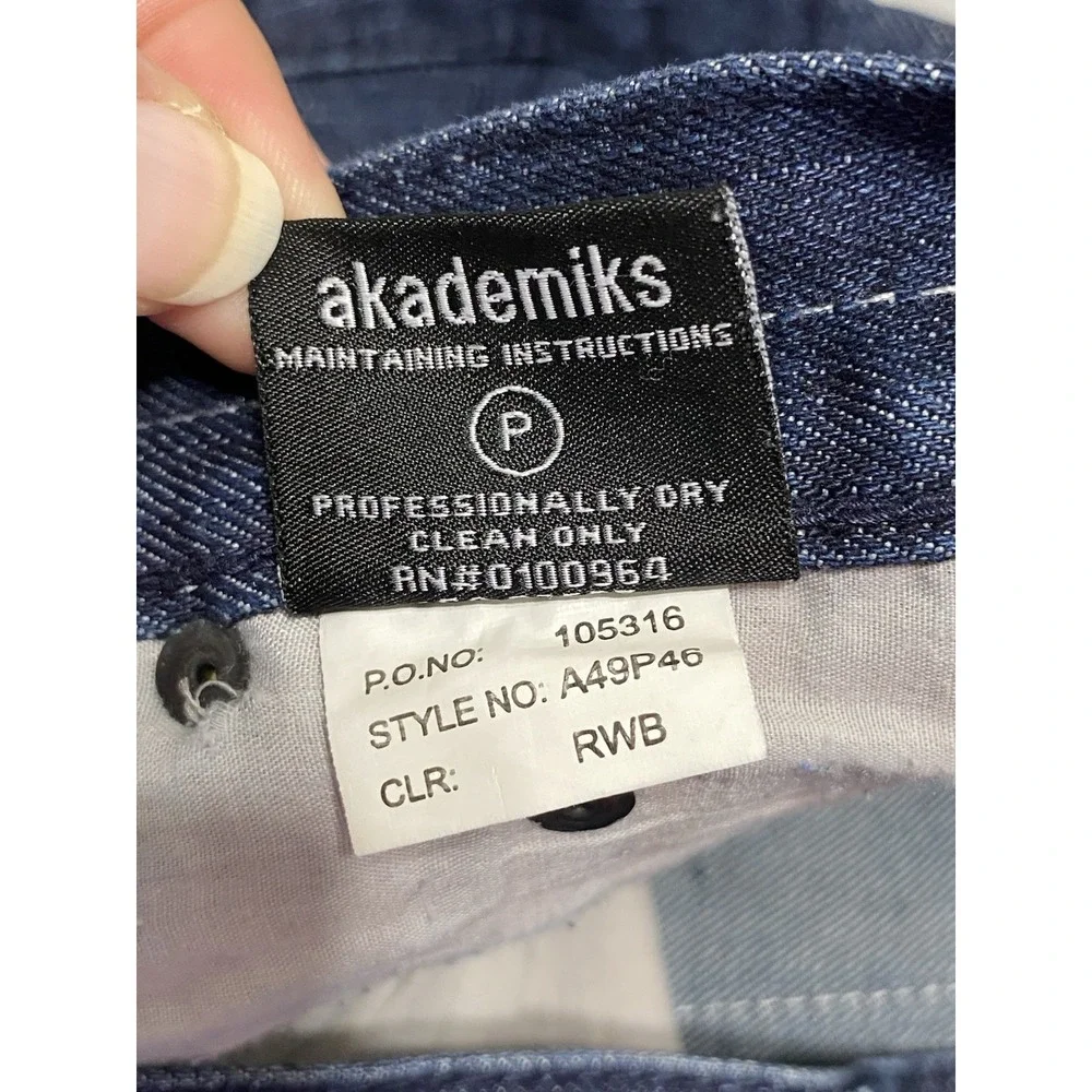 Akademiks Mens Tailored Fit Jeans Dark Wash Contrast Stitch Blue Size 34 A49P46